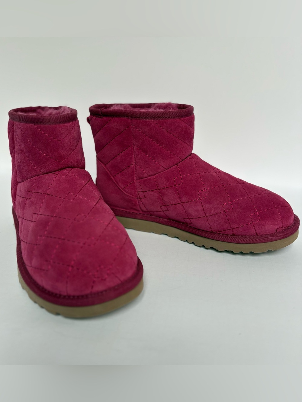 UGG Women's Quilted Raspberry Suede Mini Boot - Size 6 - Picture 2 of 13